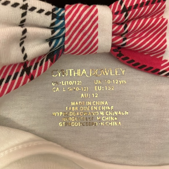 NWT Girl’s Cynthia Rowley Long Sleeve Cream Holiday Shirt w/ back bow detail - Picture 6 of 8